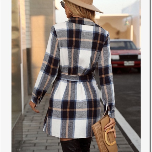 Cozy Button Up Plaid Belted Shirt Dress - Picture 3 of 6